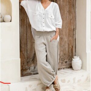 Nomad Wide Leg Linen Pants - Light Gray